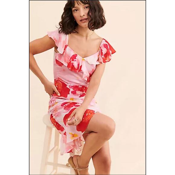 ANTHROPOLOGIE Summer Away Carolina Red Pink Midi Dress // M - Picture 2 of 12